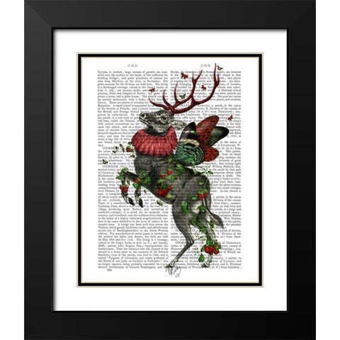 Strawberry Deer Black Modern Wood Framed Art Print with Double Matting by Fab Funky
