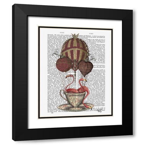 Flamingos in Teacup Black Modern Wood Framed Art Print with Double Matting by Fab Funky