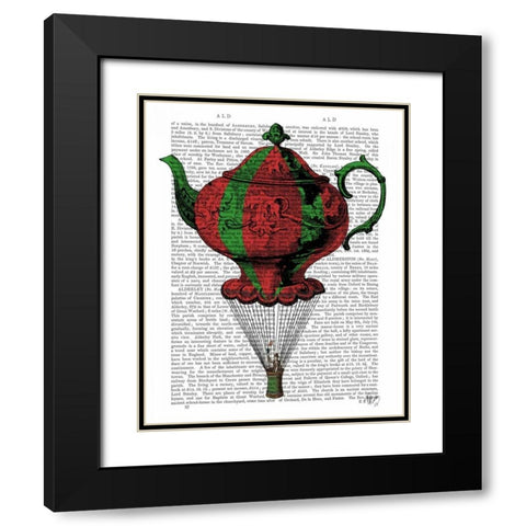 Flying Teapot 2 Red and Green Black Modern Wood Framed Art Print with Double Matting by Fab Funky