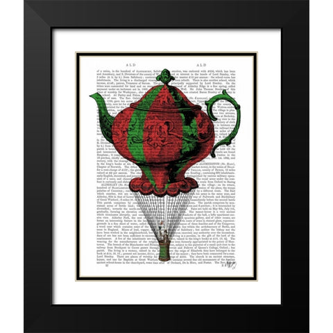 Flying Teapot 2 Red and Green Black Modern Wood Framed Art Print with Double Matting by Fab Funky