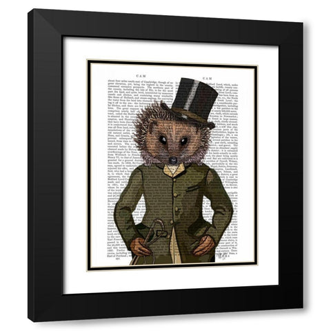 Hedgehog Rider Portrait Black Modern Wood Framed Art Print with Double Matting by Fab Funky