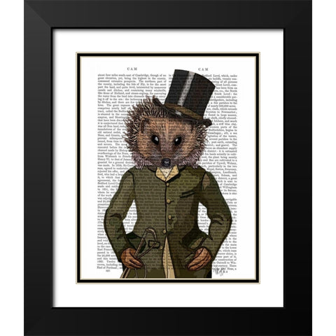 Hedgehog Rider Portrait Black Modern Wood Framed Art Print with Double Matting by Fab Funky