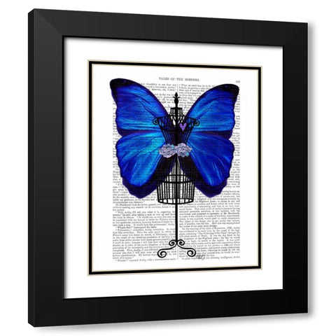 Mannequin Blue Butterfly Black Modern Wood Framed Art Print with Double Matting by Fab Funky