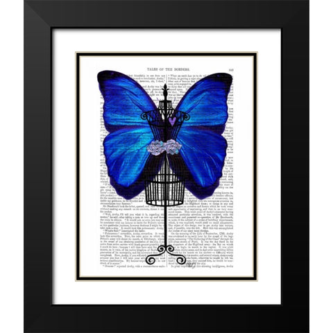 Mannequin Blue Butterfly Black Modern Wood Framed Art Print with Double Matting by Fab Funky