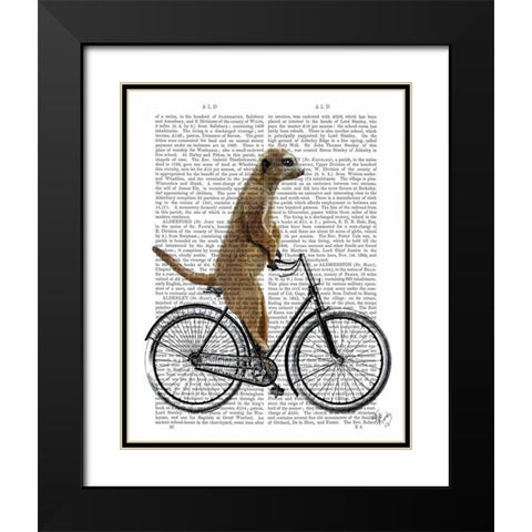 Meerkat on Bicycle Black Modern Wood Framed Art Print with Double Matting by Fab Funky