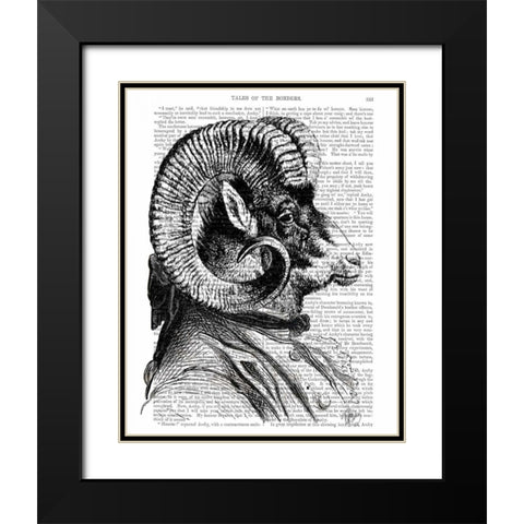 Bighorn Sheep In Suit Black Modern Wood Framed Art Print with Double Matting by Fab Funky