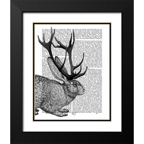 Jackalope Portrait 2 Black Modern Wood Framed Art Print with Double Matting by Fab Funky