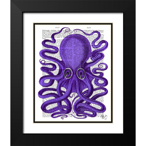 Purple Octopus Black Modern Wood Framed Art Print with Double Matting by Fab Funky