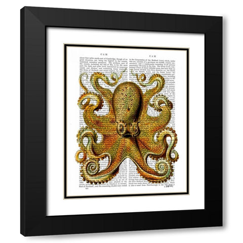 Vintage Yellow Octopus Front Black Modern Wood Framed Art Print with Double Matting by Fab Funky