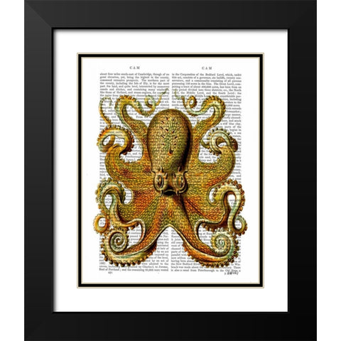 Vintage Yellow Octopus Front Black Modern Wood Framed Art Print with Double Matting by Fab Funky