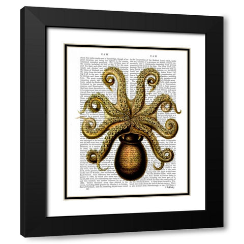 Vintage Yellow Octopus Underside Black Modern Wood Framed Art Print with Double Matting by Fab Funky
