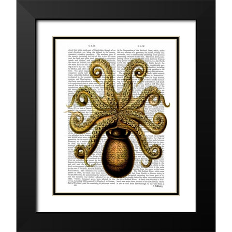 Vintage Yellow Octopus Underside Black Modern Wood Framed Art Print with Double Matting by Fab Funky