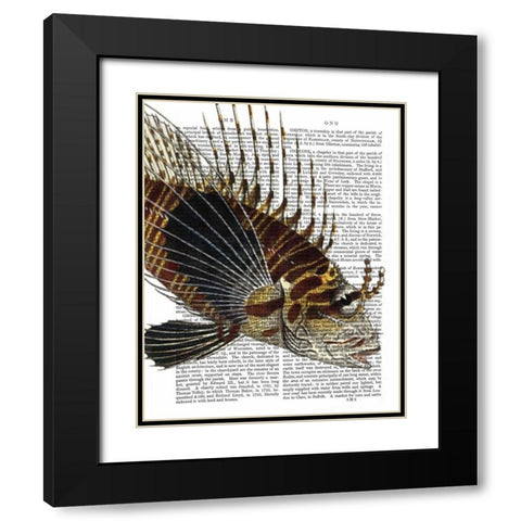 Vintage Spiky Fish Black Modern Wood Framed Art Print with Double Matting by Fab Funky