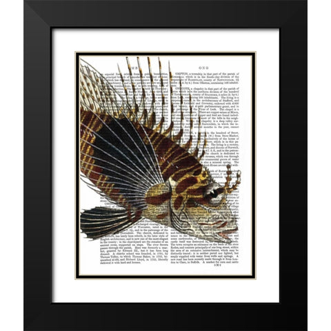 Vintage Spiky Fish Black Modern Wood Framed Art Print with Double Matting by Fab Funky