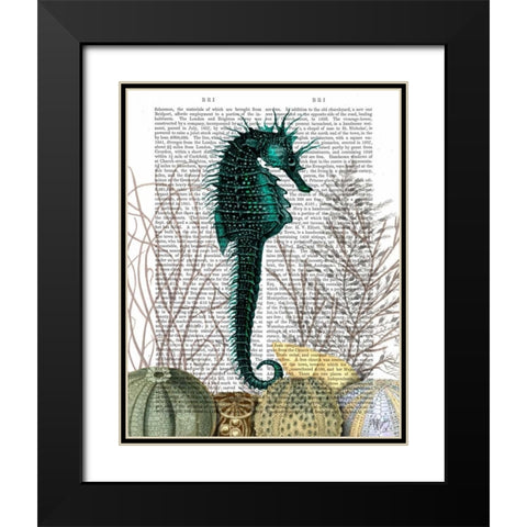 SeaHorse and Sea Urchins Black Modern Wood Framed Art Print with Double Matting by Fab Funky