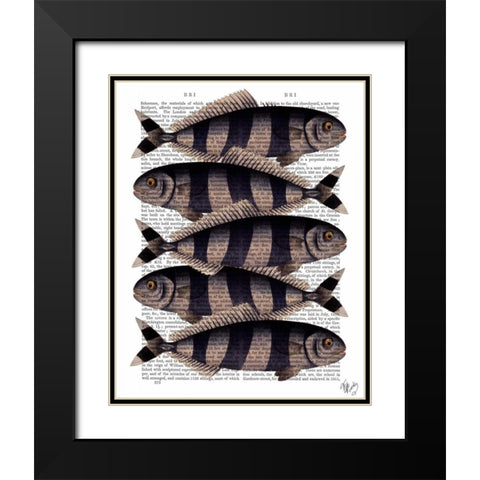 Five Striped Fish Black Modern Wood Framed Art Print with Double Matting by Fab Funky