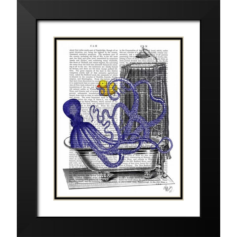 Octopus in Bath Black Modern Wood Framed Art Print with Double Matting by Fab Funky
