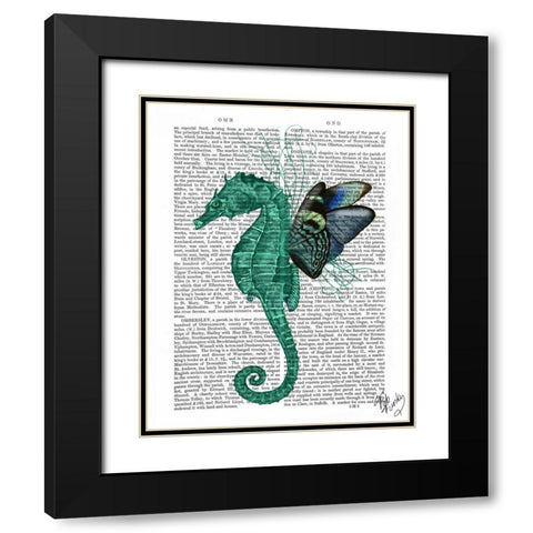 Winged Seahorse Black Modern Wood Framed Art Print with Double Matting by Fab Funky