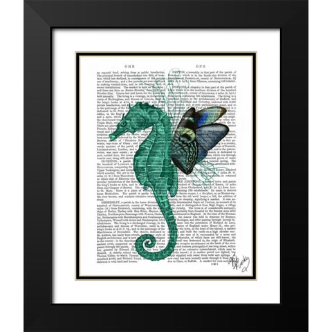 Winged Seahorse Black Modern Wood Framed Art Print with Double Matting by Fab Funky