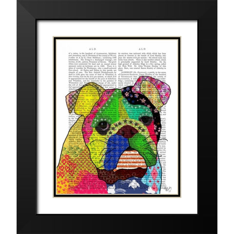 Patchwork Bulldog Black Modern Wood Framed Art Print with Double Matting by Fab Funky