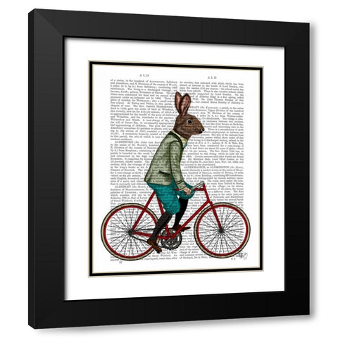 Rabbit On Bike Black Modern Wood Framed Art Print with Double Matting by Fab Funky