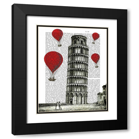 Tower of Pisa and Red Hot Air Balloons Black Modern Wood Framed Art Print with Double Matting by Fab Funky