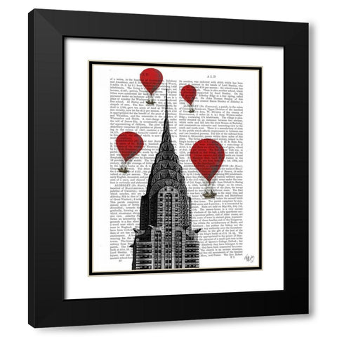 Chrysler Building and Red Hot Air Balloons Black Modern Wood Framed Art Print with Double Matting by Fab Funky