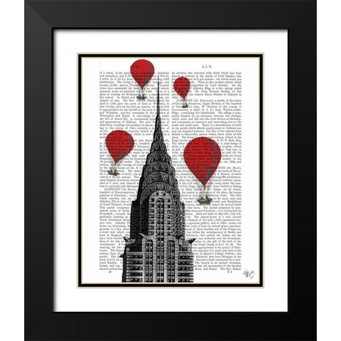 Chrysler Building and Red Hot Air Balloons Black Modern Wood Framed Art Print with Double Matting by Fab Funky