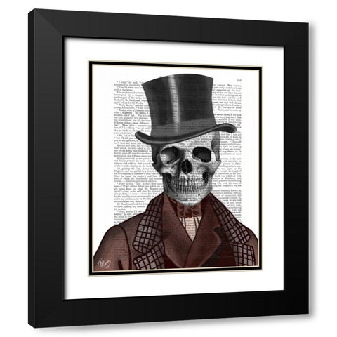 Skeleton Gentleman and Top hat Black Modern Wood Framed Art Print with Double Matting by Fab Funky