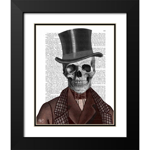 Skeleton Gentleman and Top hat Black Modern Wood Framed Art Print with Double Matting by Fab Funky
