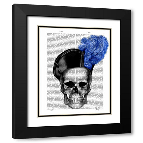Skull with Blue Hat Black Modern Wood Framed Art Print with Double Matting by Fab Funky