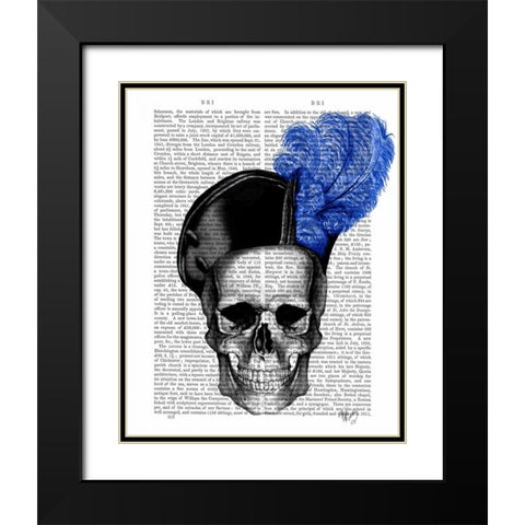 Skull with Blue Hat Black Modern Wood Framed Art Print with Double Matting by Fab Funky
