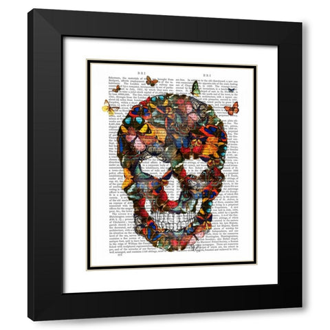 Butterfly Skull Black Modern Wood Framed Art Print with Double Matting by Fab Funky