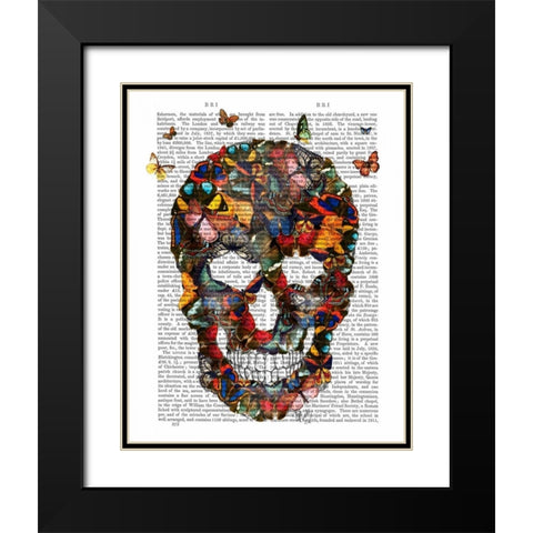 Butterfly Skull Black Modern Wood Framed Art Print with Double Matting by Fab Funky