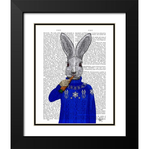 Rabbit In Sweater Black Modern Wood Framed Art Print with Double Matting by Fab Funky