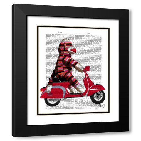 Sock Monkey on Moped Black Modern Wood Framed Art Print with Double Matting by Fab Funky