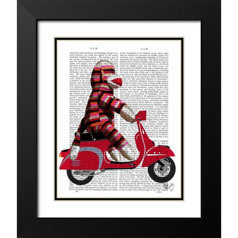 Sock Monkey on Moped Black Modern Wood Framed Art Print with Double Matting by Fab Funky