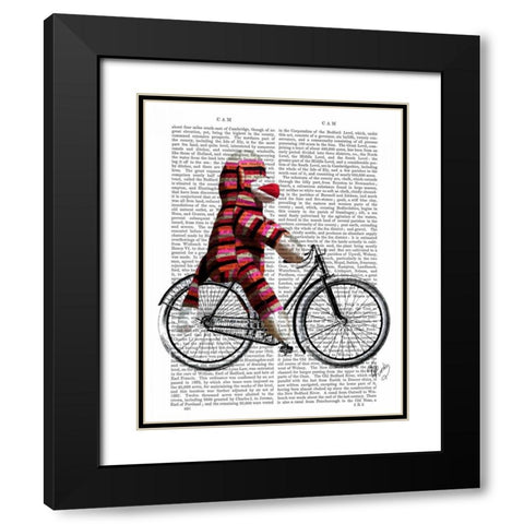 Sock Monkey on Bicycle Black Modern Wood Framed Art Print with Double Matting by Fab Funky