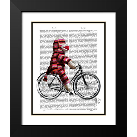 Sock Monkey on Bicycle Black Modern Wood Framed Art Print with Double Matting by Fab Funky