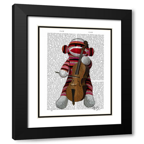 Sock Monkey and Cello Black Modern Wood Framed Art Print with Double Matting by Fab Funky