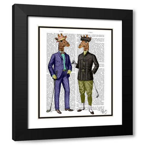 Golfing Giraffes Black Modern Wood Framed Art Print with Double Matting by Fab Funky