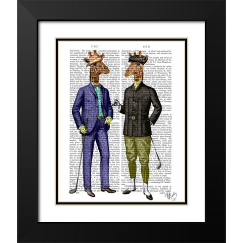 Golfing Giraffes Black Modern Wood Framed Art Print with Double Matting by Fab Funky