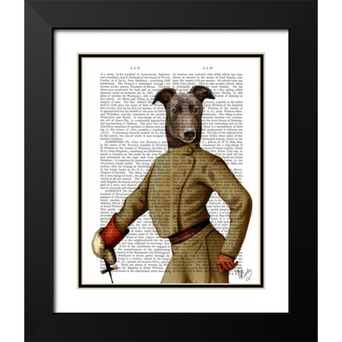 Greyhound Fencer Dark Portrait Black Modern Wood Framed Art Print with Double Matting by Fab Funky