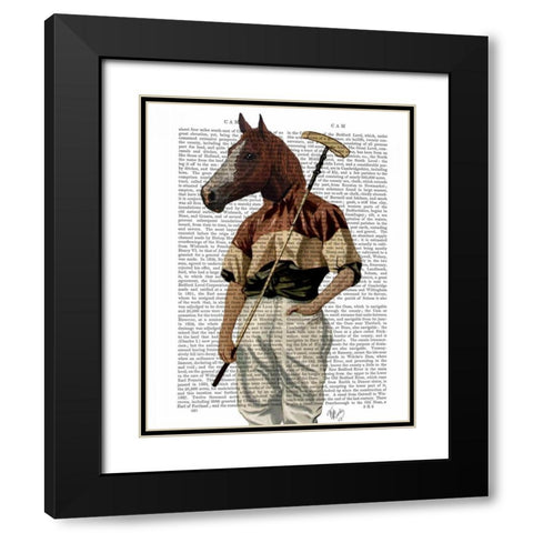 Polo Horse Portrait Black Modern Wood Framed Art Print with Double Matting by Fab Funky
