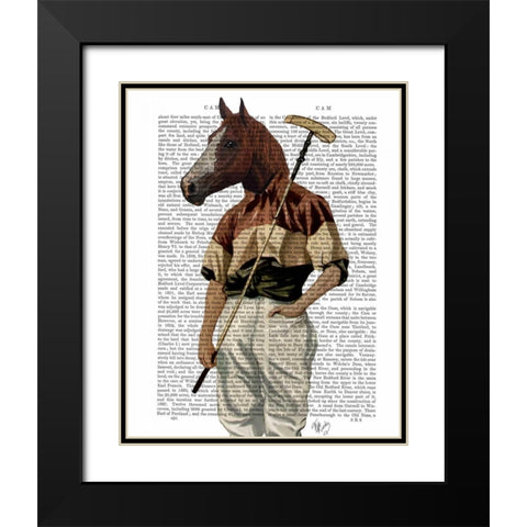 Polo Horse Portrait Black Modern Wood Framed Art Print with Double Matting by Fab Funky