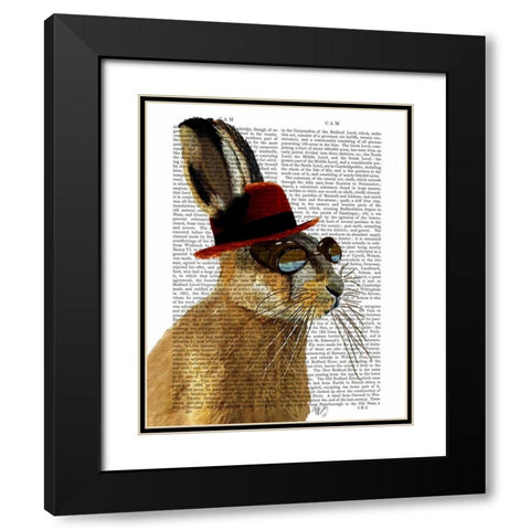 Steampunk Hare with Bowler Hat Black Modern Wood Framed Art Print with Double Matting by Fab Funky