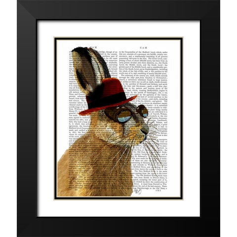 Steampunk Hare with Bowler Hat Black Modern Wood Framed Art Print with Double Matting by Fab Funky