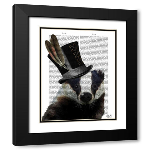 Steampunk Badger in Top Hat Black Modern Wood Framed Art Print with Double Matting by Fab Funky