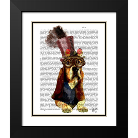 Basset Hound Steampunk Top Hat Goggles Black Modern Wood Framed Art Print with Double Matting by Fab Funky