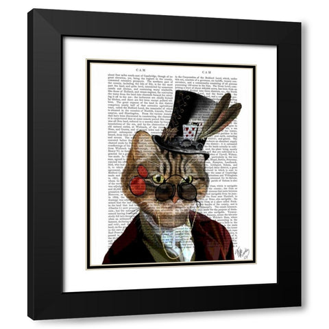 Phileas Feline Steampunk Cat and Top Hat Black Modern Wood Framed Art Print with Double Matting by Fab Funky